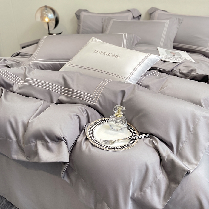 91家纺网 家纺一手货源 找家纺 家居1号家纺 2026新款100支新疆长绒棉纯棉四件套-爱丽丝 爱丽丝-高级灰