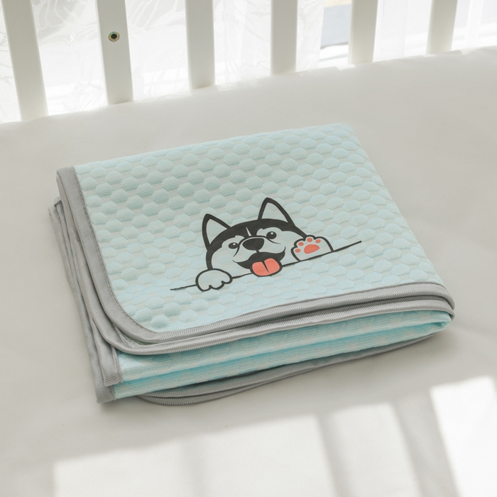 91家纺网 家纺一手货源 找家纺 宅部落 2026新款凉感豆豆儿童凉席席子 哈士奇-淡蓝