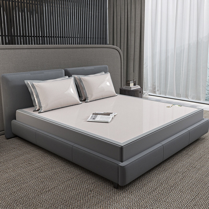 91家纺网 家纺一手货源 找家纺 小牛席业 2026新款PE凉感纤维无印风纯色凉感冰丝席凉席席子 PE凉感-无印条纹(香槟)