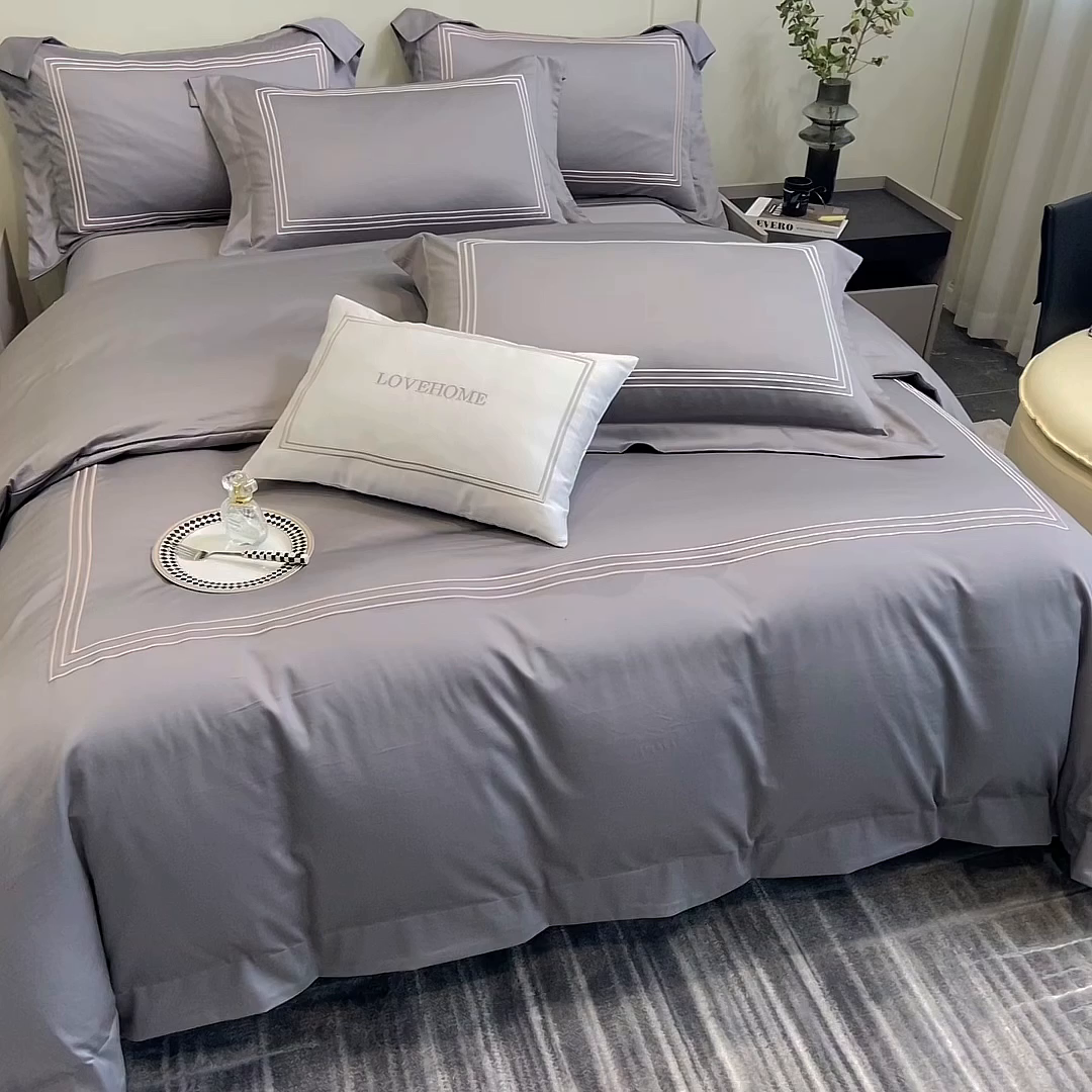 91家纺网 家纺一手货源 找家纺 家居1号家纺 2026新款100支新疆长绒棉纯棉四件套-爱丽丝 爱丽丝-高级灰