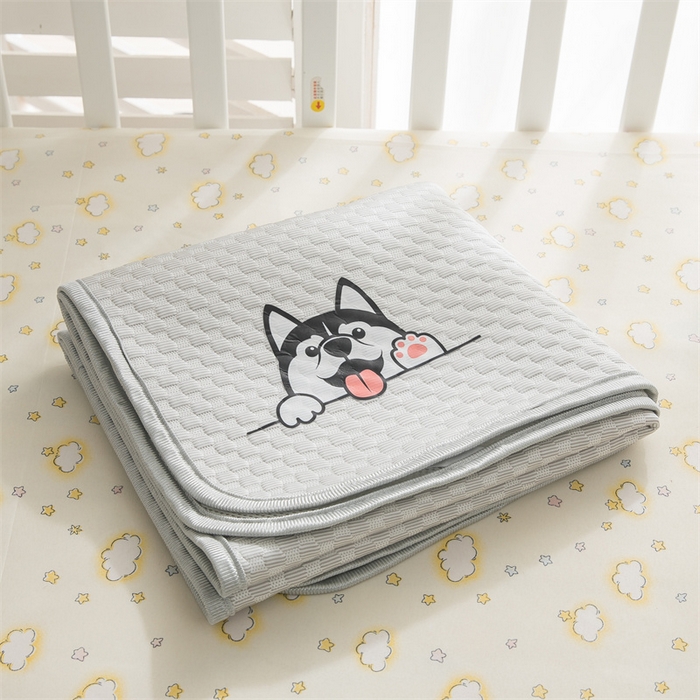 91家纺网 家纺一手货源 找家纺 宅部落 2026新款凉感豆豆儿童凉席席子 哈士奇-灰