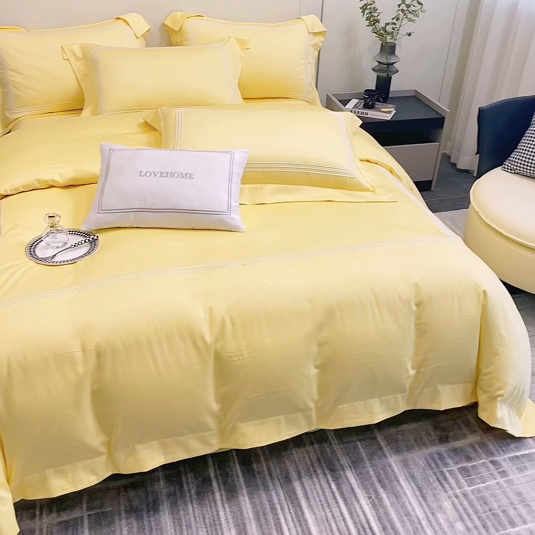 91家纺网 家纺一手货源 找家纺 家居1号家纺 2026新款100支新疆长绒棉纯棉四件套-爱丽丝 爱丽丝-亮黄