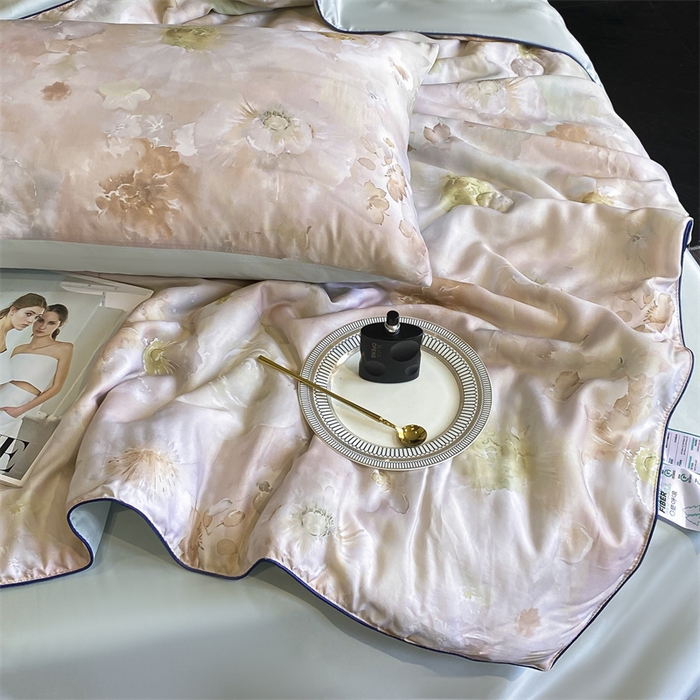 91家纺网 家纺一手货源 找家纺 绒棉世家 2026新款100%莱赛尔天丝面料数码印花天丝夏被四件套 花开半夏