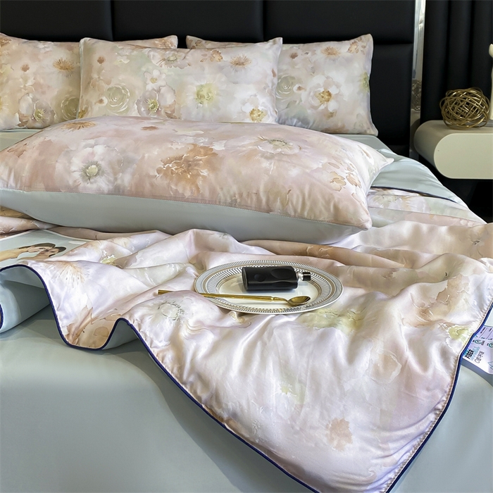 91家纺网 家纺一手货源 找家纺 绒棉世家 2026新款100%莱赛尔天丝面料数码印花天丝夏被四件套 花开半夏