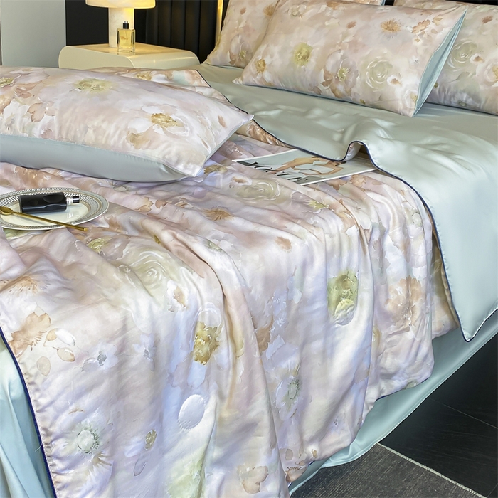 91家纺网 家纺一手货源 找家纺 绒棉世家 2026新款100%莱赛尔天丝面料数码印花天丝夏被四件套 花开半夏