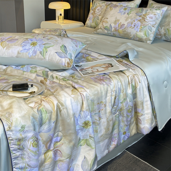 91家纺网 家纺一手货源 找家纺 绒棉世家 2026新款100%莱赛尔天丝面料数码印花天丝夏被四件套 倾城