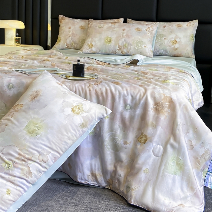 91家纺网 家纺一手货源 找家纺 绒棉世家 2026新款100%莱赛尔天丝面料数码印花天丝夏被四件套 花开半夏