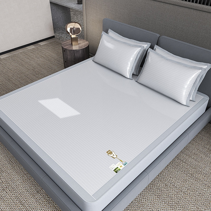 91家纺网 家纺一手货源 找家纺 小牛席业 2026新款PE凉感纤维无印风纯色凉感冰丝席凉席席子（床笠款） 灰色