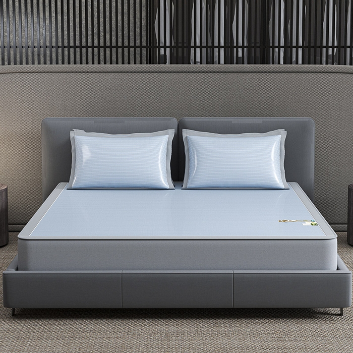 91家纺网 家纺一手货源 找家纺 小牛席业 2026新款PE凉感纤维无印风纯色凉感冰丝席凉席席子（床笠款） 蓝色