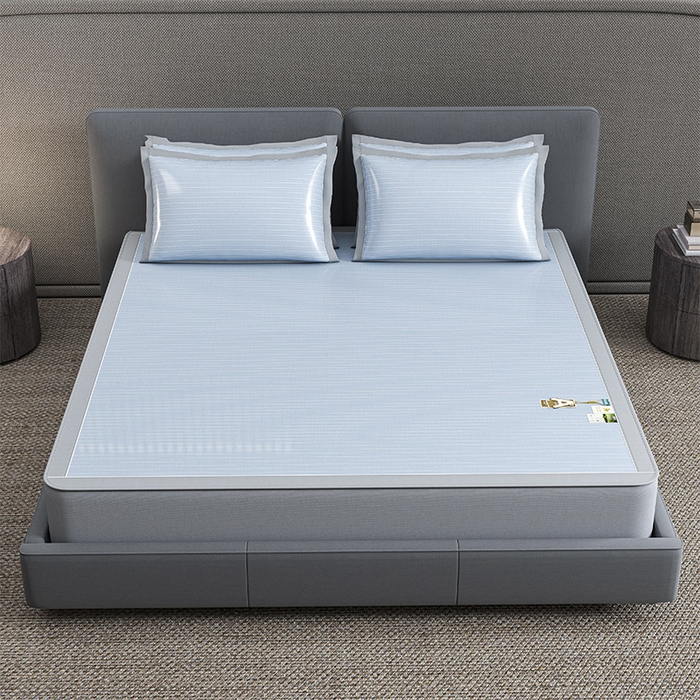 91家纺网 家纺一手货源 找家纺 小牛席业 2026新款PE凉感纤维无印风纯色凉感冰丝席凉席席子（床笠款） 蓝色