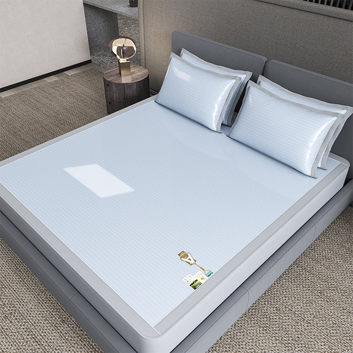 小牛席业 2026新款PE凉感纤维无印风纯色凉感冰丝席凉席席子（床笠款） 蓝色