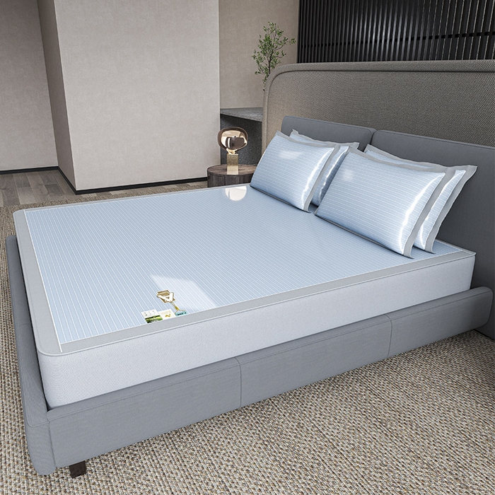 91家纺网 家纺一手货源 找家纺 小牛席业 2026新款PE凉感纤维无印风纯色凉感冰丝席凉席席子（床笠款） 蓝色