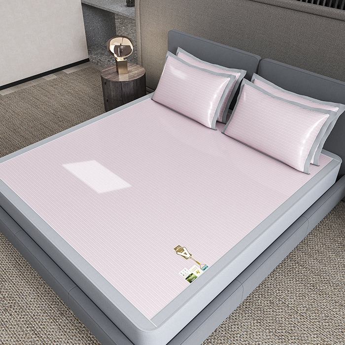 小牛席业 2026新款PE凉感纤维无印风纯色凉感冰丝席凉席席子（床笠款） 粉色