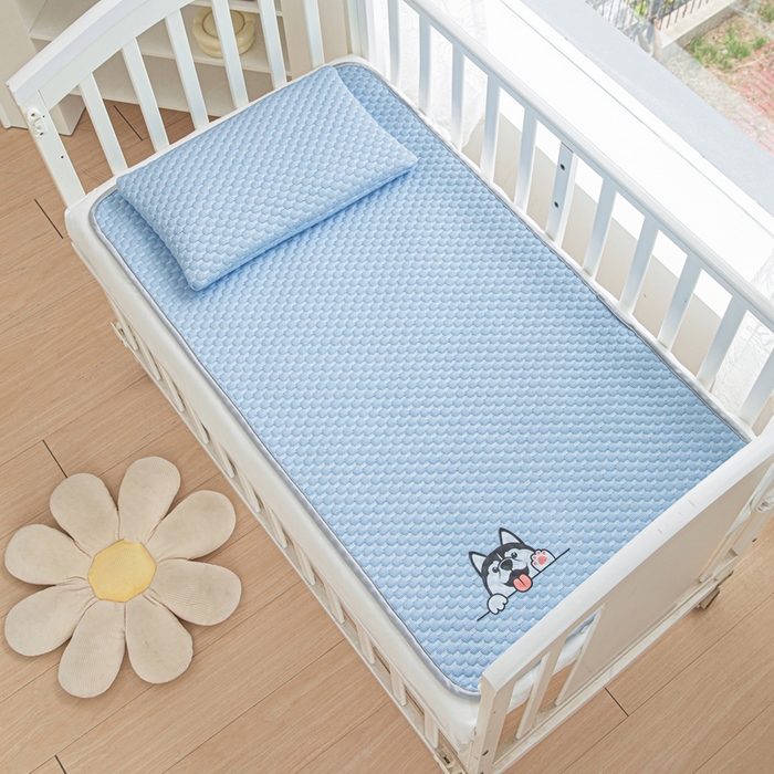 91家纺网 家纺一手货源 找家纺 宅部落 2026新款凉感豆豆儿童凉席席子 哈士奇-深蓝