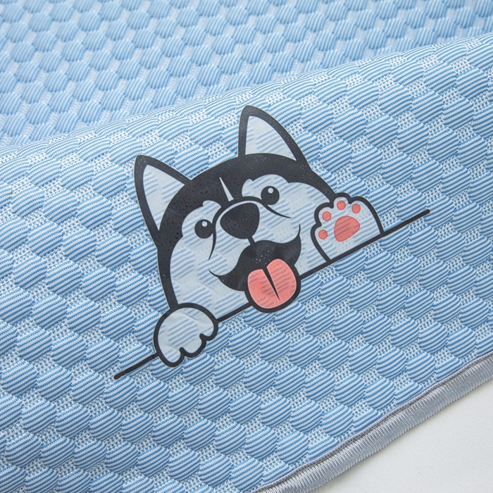 91家纺网 家纺一手货源 找家纺 宅部落 2026新款凉感豆豆儿童凉席席子 哈士奇-深蓝