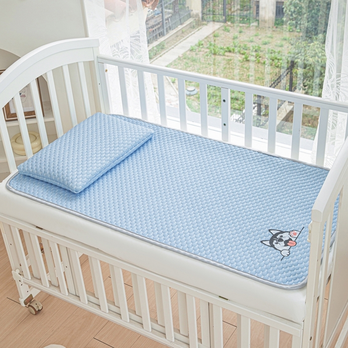 91家纺网 家纺一手货源 找家纺 宅部落 2026新款凉感豆豆儿童凉席席子 哈士奇-深蓝