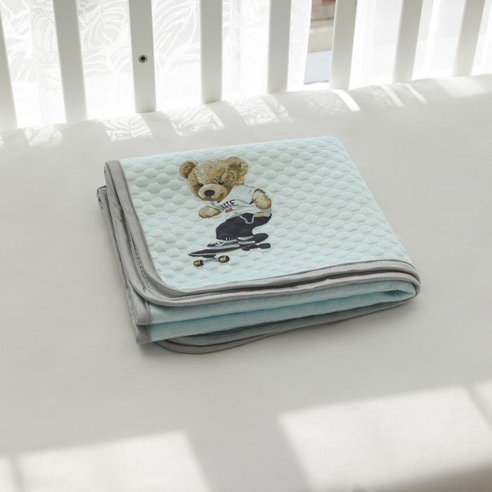 91家纺网 家纺一手货源 找家纺 宅部落 2026新款凉感豆豆儿童凉席席子 滑板熊-淡蓝