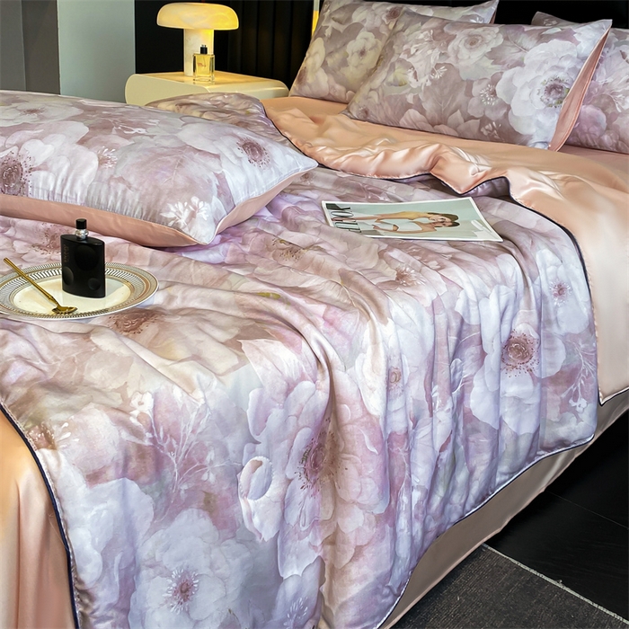 91家纺网 家纺一手货源 找家纺 绒棉世家 2026新款100%莱赛尔天丝面料数码印花天丝夏被四件套 诺曼花园