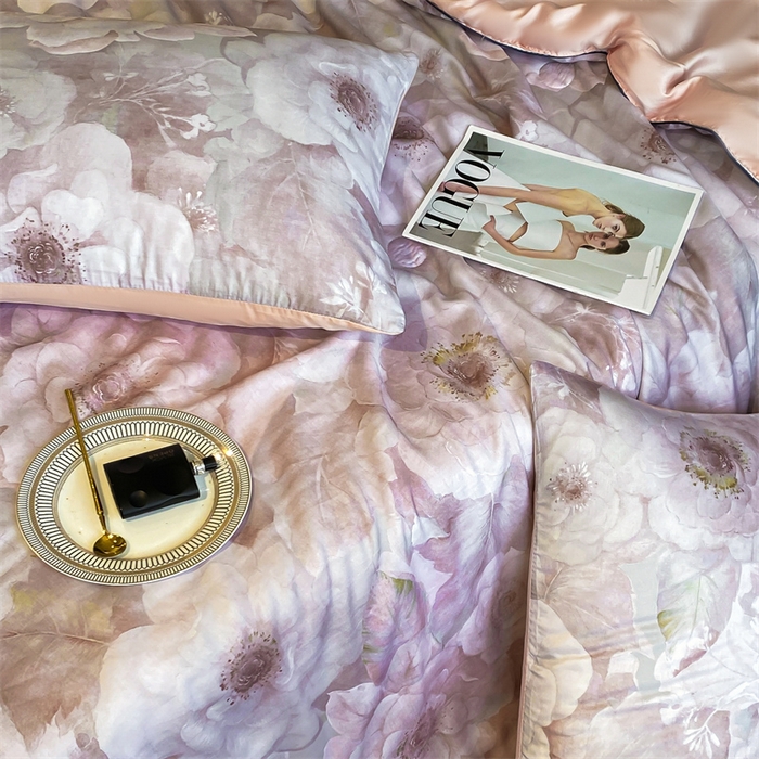 91家纺网 家纺一手货源 找家纺 绒棉世家 2026新款100%莱赛尔天丝面料数码印花天丝夏被四件套 诺曼花园