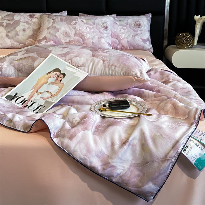 91家纺网 家纺一手货源 找家纺 绒棉世家 2026新款100%莱赛尔天丝面料数码印花天丝夏被四件套 诺曼花园