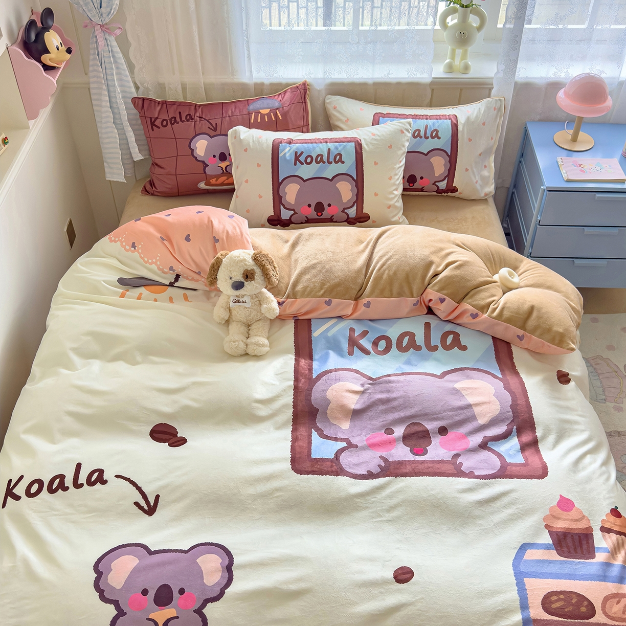 91家纺网 家纺一手货源 找家纺 沐珩家纺 2026新款牛奶绒水晶绒卡通大版四件套 考拉小屋