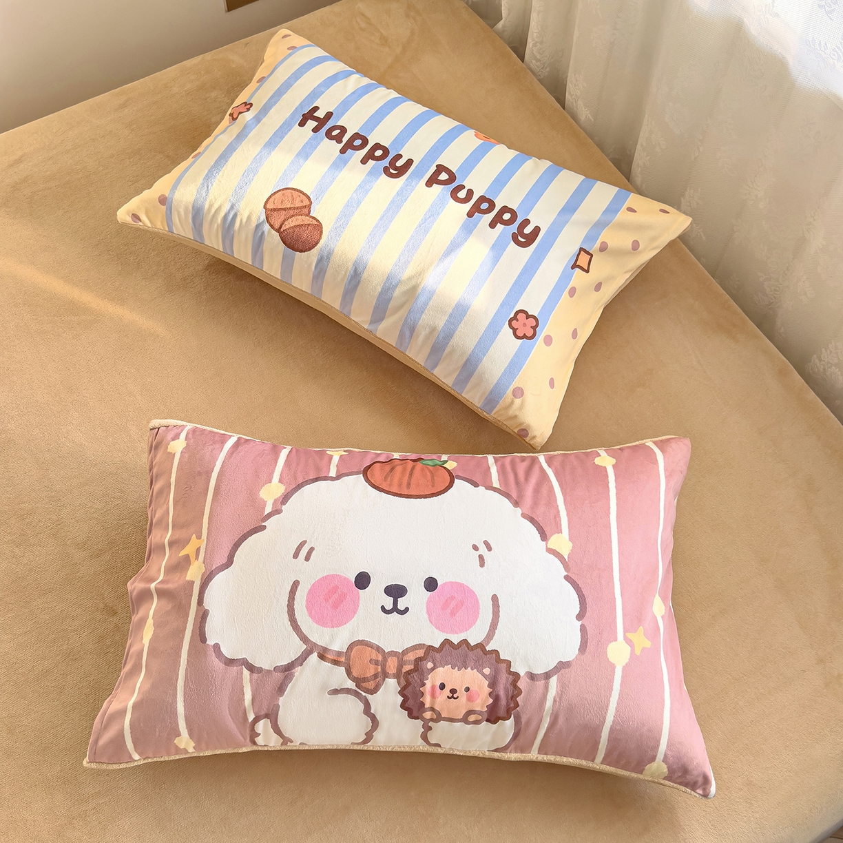 91家纺网 家纺一手货源 找家纺 沐珩家纺 2026新款牛奶绒水晶绒卡通大版四件套 小狗努比-黄