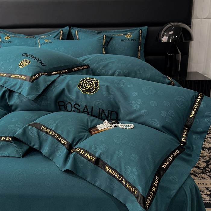 91家纺网 家纺一手货源 找家纺 沐珩家纺 2026新款亲肤磨毛刺绣压花四件套-格调系列 格调-墨绿