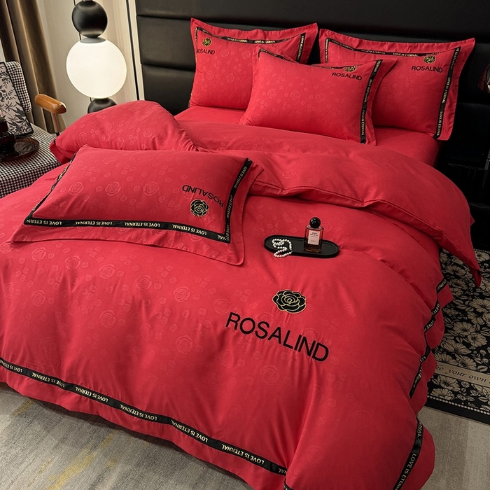 91家纺网 家纺一手货源 找家纺 沐珩家纺 2026新款亲肤磨毛刺绣压花四件套-格调系列 格调-大红