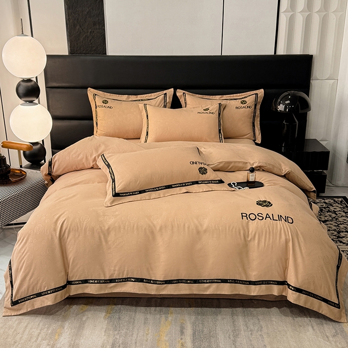 沐珩家纺 2026新款亲肤磨毛刺绣压花四件套-格调系列 格调-卡其