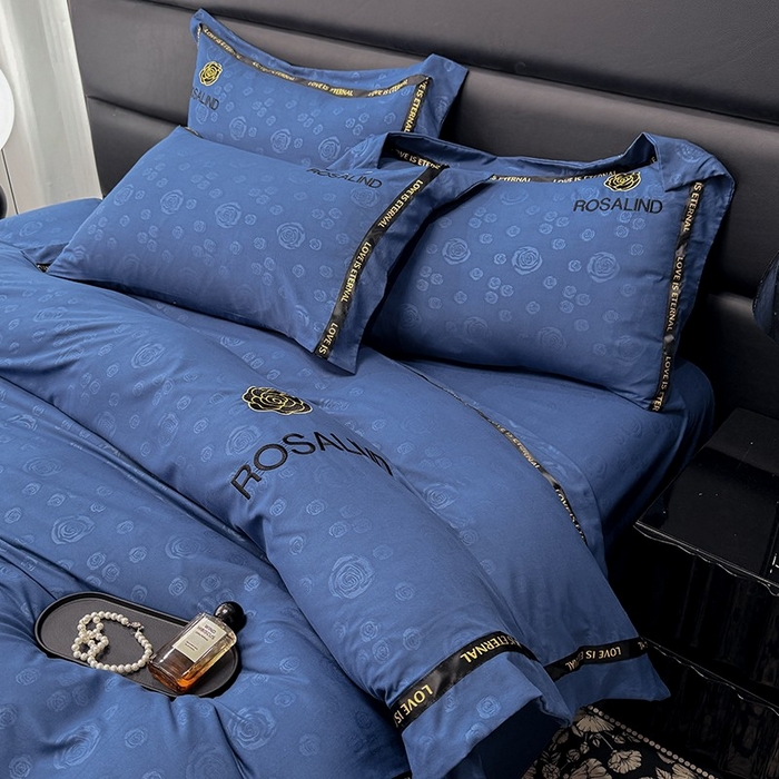 91家纺网 家纺一手货源 找家纺 沐珩家纺 2026新款亲肤磨毛刺绣压花四件套-格调系列 格调-藏蓝