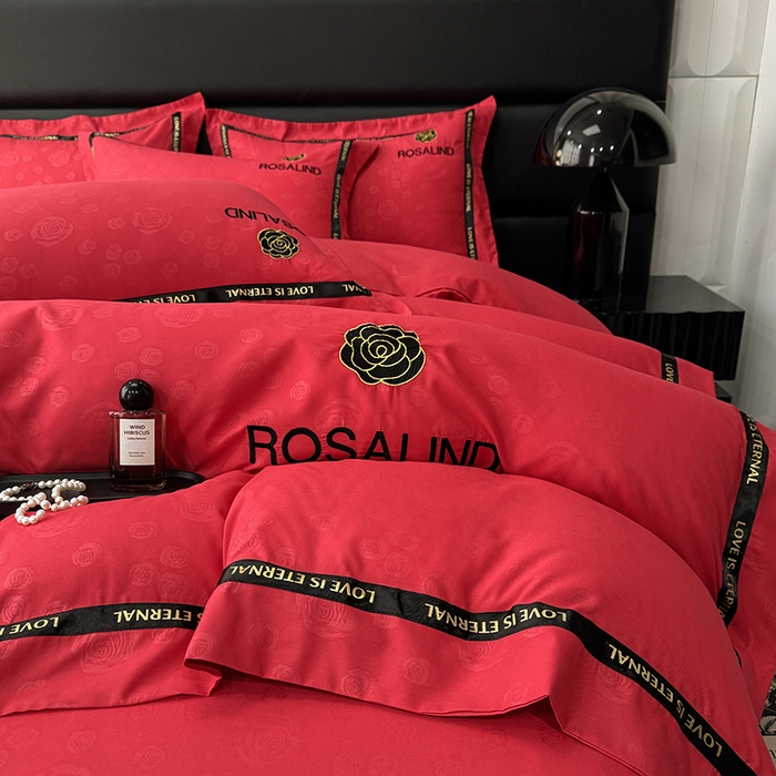 91家纺网 家纺一手货源 找家纺 沐珩家纺 2026新款亲肤磨毛刺绣压花四件套-格调系列 格调-大红