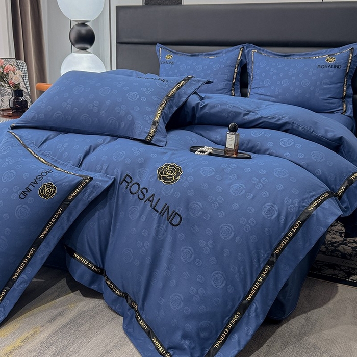 91家纺网 家纺一手货源 找家纺 沐珩家纺 2026新款亲肤磨毛刺绣压花四件套-格调系列 格调-藏蓝