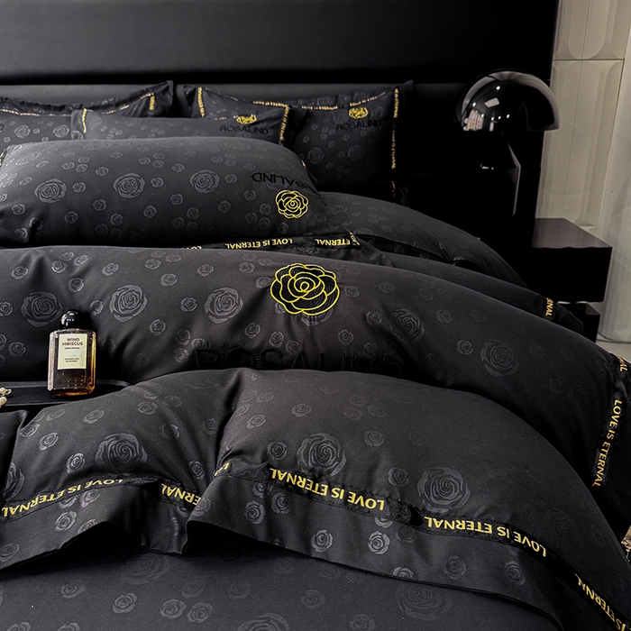 91家纺网 家纺一手货源 找家纺 沐珩家纺 2026新款亲肤磨毛刺绣压花四件套-格调系列 格调-耀黑