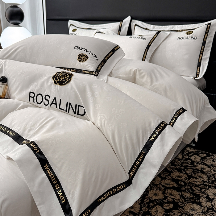 91家纺网 家纺一手货源 找家纺 沐珩家纺 2026新款亲肤磨毛刺绣压花四件套-格调系列 格调-本白