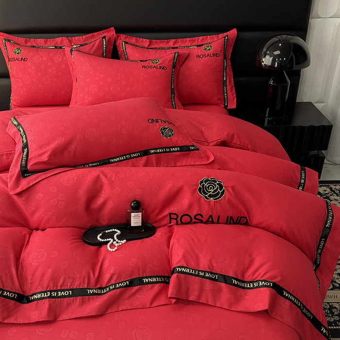 91家纺网 家纺一手货源 找家纺 沐珩家纺 2026新款亲肤磨毛刺绣压花四件套-格调系列 格调-大红