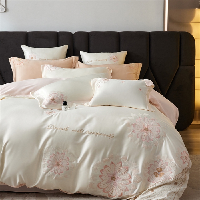 91家纺网 家纺一手货源 找家纺 （总）优贝家纺 2026新款天丝面料刺绣款四件套-花韵系列