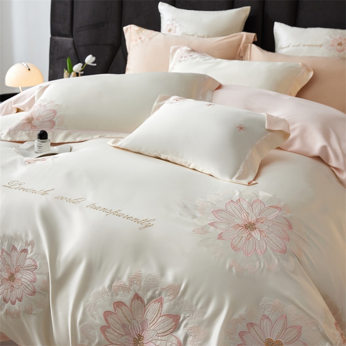 91家纺网 家纺一手货源 找家纺 （总）优贝家纺 2026新款天丝面料刺绣款四件套-花韵系列