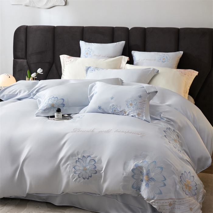 91家纺网 家纺一手货源 找家纺 优贝家纺 2026新款天丝面料刺绣款四件套-花韵系列 花韵-天空蓝