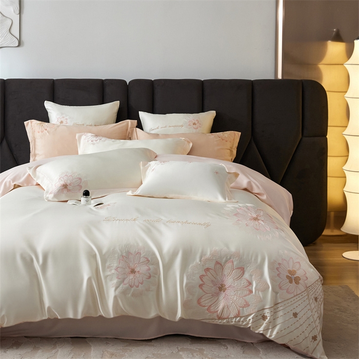 优贝家纺 2026新款天丝面料刺绣款四件套-花韵系列 花韵-米白