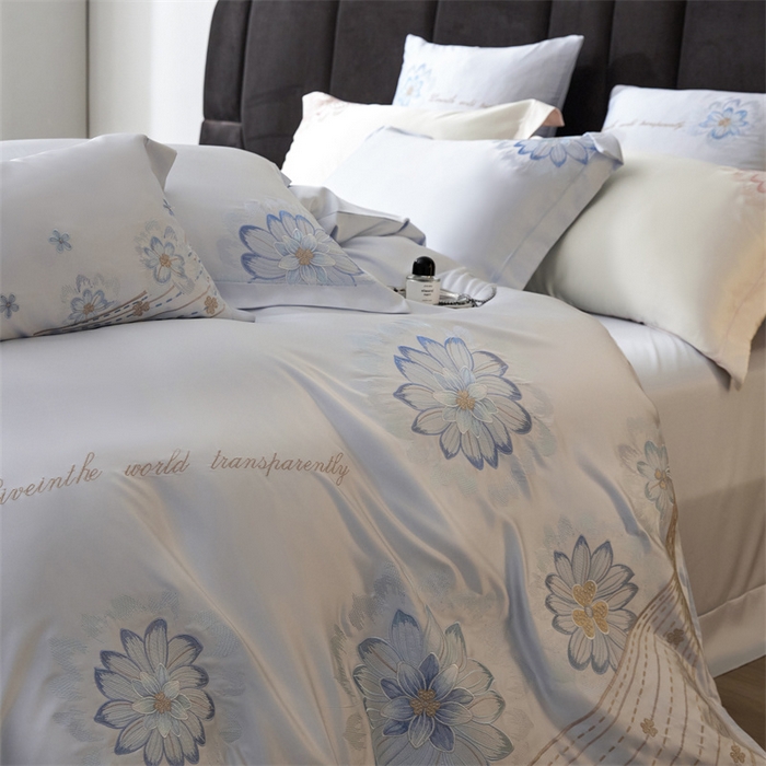 91家纺网 家纺一手货源 找家纺 优贝家纺 2026新款天丝面料刺绣款四件套-花韵系列 花韵-天空蓝