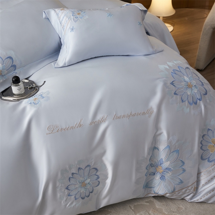 91家纺网 家纺一手货源 找家纺 优贝家纺 2026新款天丝面料刺绣款四件套-花韵系列 花韵-天空蓝