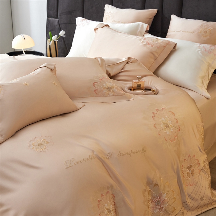 91家纺网 家纺一手货源 找家纺 优贝家纺 2026新款天丝面料刺绣款四件套-花韵系列 花韵-奶油