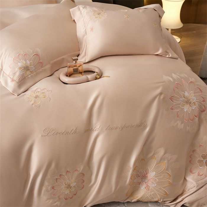 91家纺网 家纺一手货源 找家纺 优贝家纺 2026新款天丝面料刺绣款四件套-花韵系列 花韵-奶油