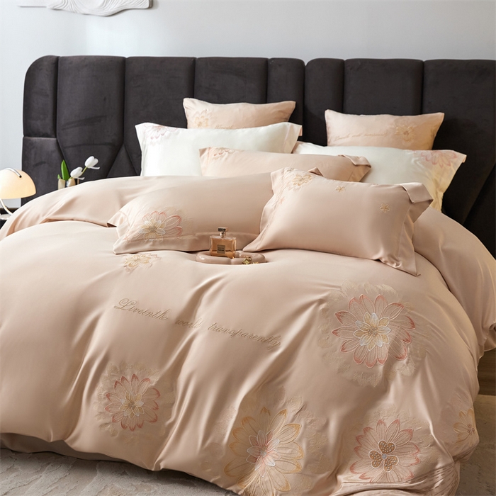 91家纺网 家纺一手货源 找家纺 优贝家纺 2026新款天丝面料刺绣款四件套-花韵系列 花韵-奶油