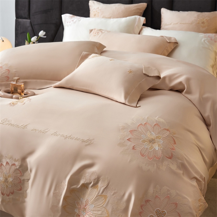 91家纺网 家纺一手货源 找家纺 优贝家纺 2026新款天丝面料刺绣款四件套-花韵系列 花韵-奶油