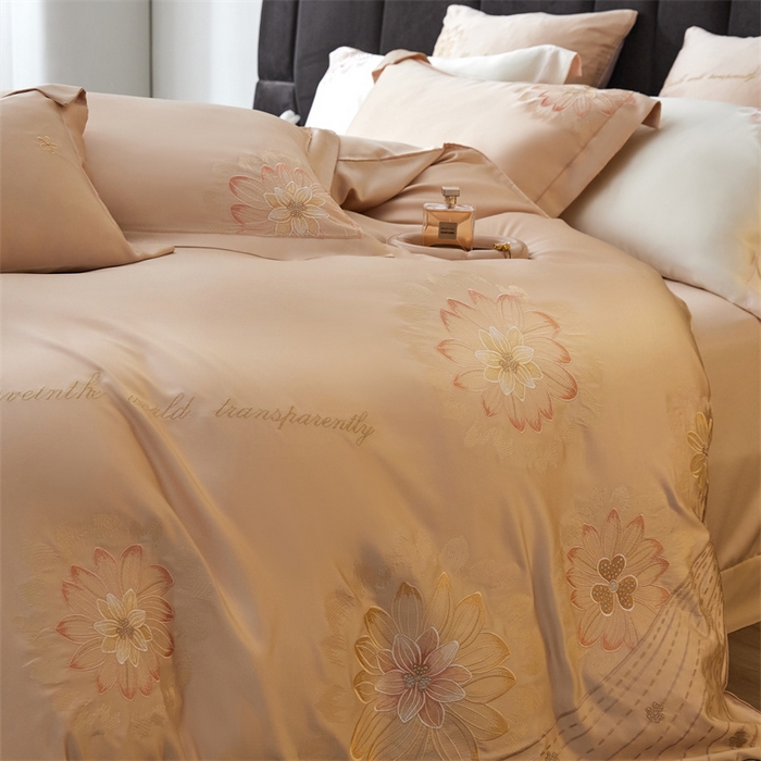 91家纺网 家纺一手货源 找家纺 优贝家纺 2026新款天丝面料刺绣款四件套-花韵系列 花韵-奶油