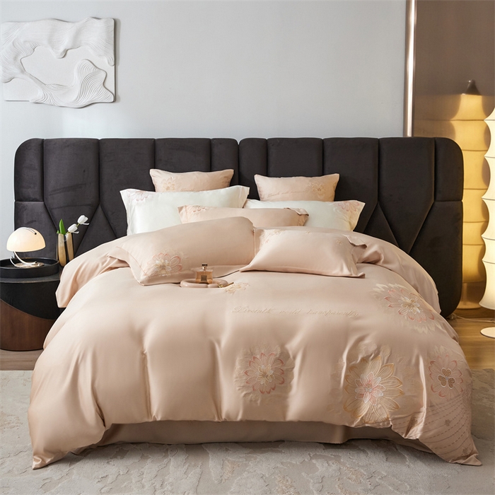 91家纺网 家纺一手货源 找家纺 优贝家纺 2026新款天丝面料刺绣款四件套-花韵系列 花韵-奶油