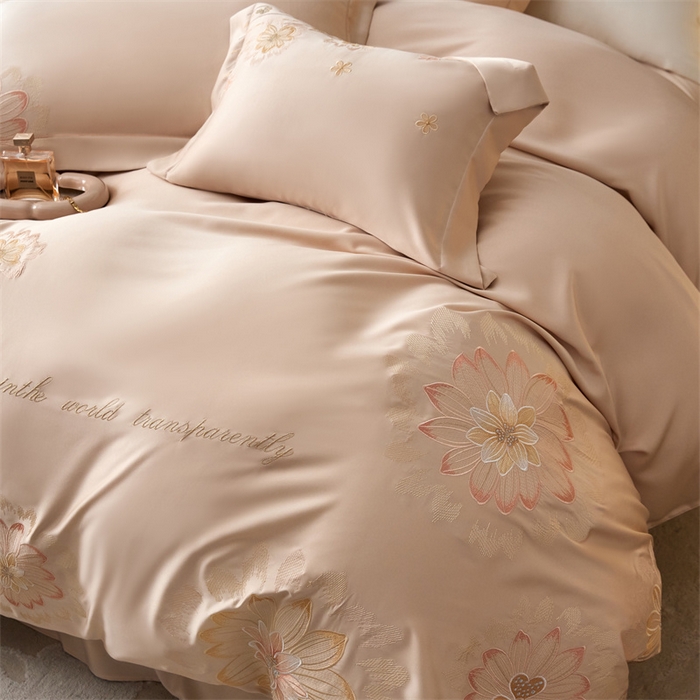 91家纺网 家纺一手货源 找家纺 优贝家纺 2026新款天丝面料刺绣款四件套-花韵系列 花韵-奶油