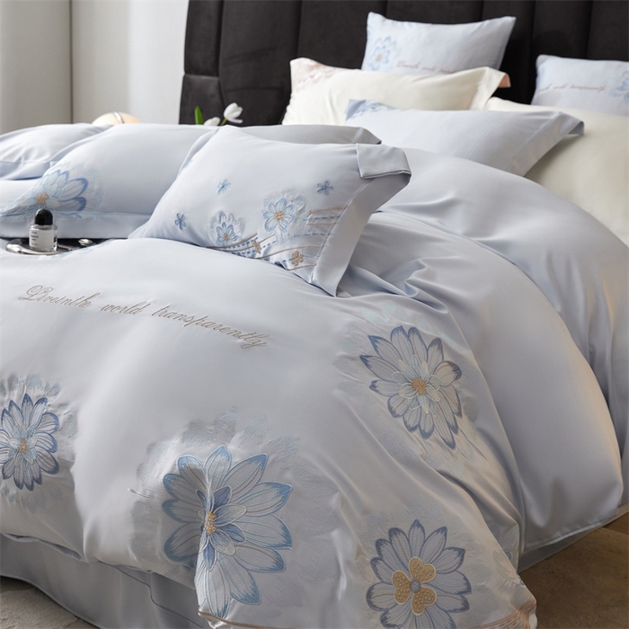 91家纺网 家纺一手货源 找家纺 优贝家纺 2026新款天丝面料刺绣款四件套-花韵系列 花韵-天空蓝