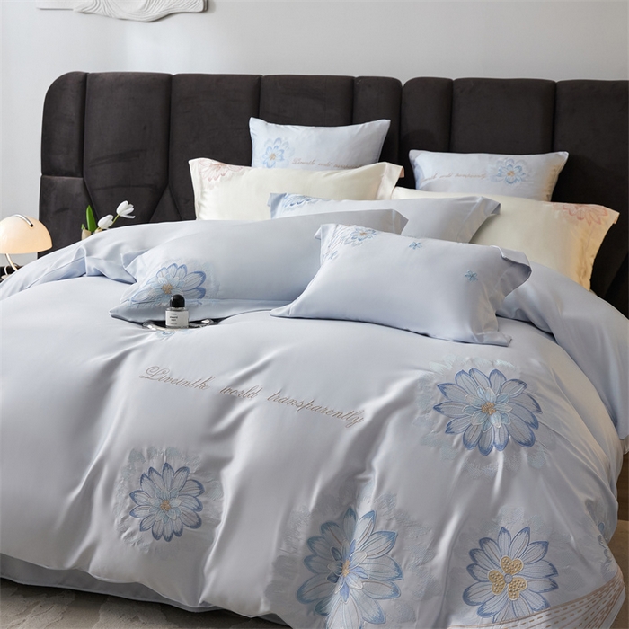 91家纺网 家纺一手货源 找家纺 优贝家纺 2026新款天丝面料刺绣款四件套-花韵系列 花韵-天空蓝